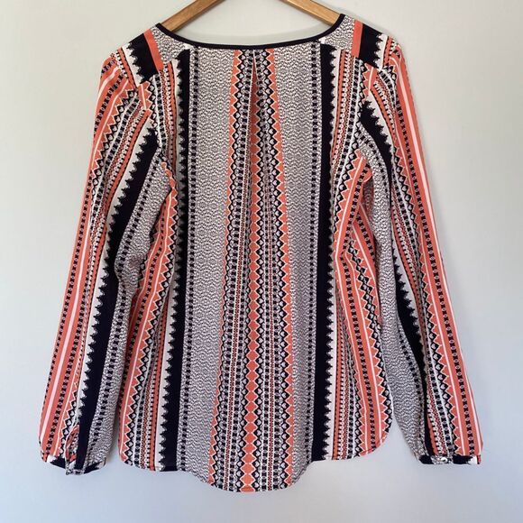 Sanctuary Small Boho Long Sleeve Coral & Navy Pattern Blouse - Picture 5 of 8
